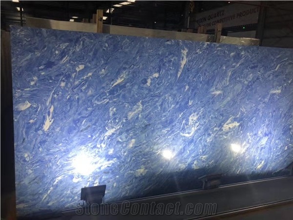 Solid Artificial Stone Sapphire Blue Slab