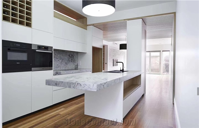 Statuario Silver Grey Marble Kitchen Island Top