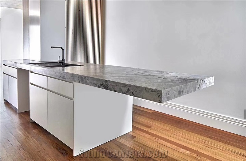 Statuario Silver Grey Marble Kitchen Island Top