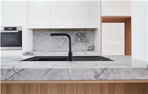 Statuario Silver Grey Marble Kitchen Island Top
