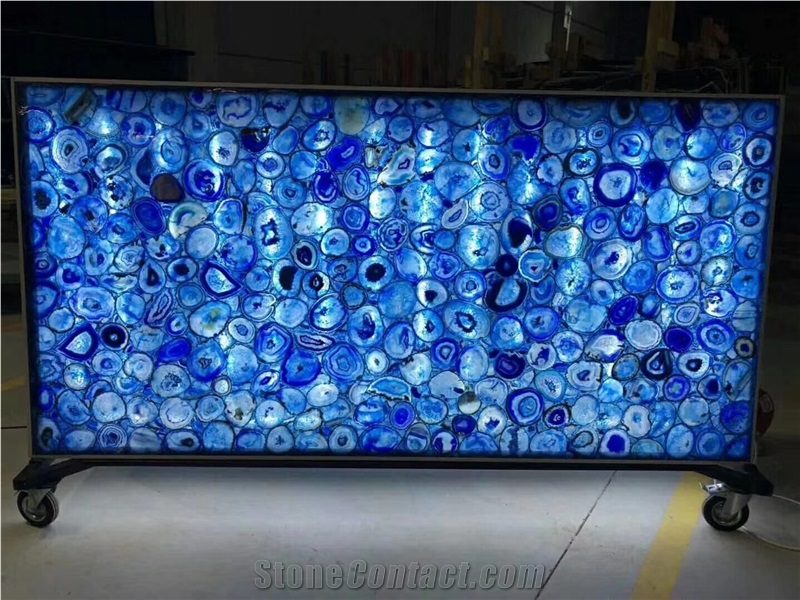Translucent Backlit Blue Agatestone Slab Wall Decor