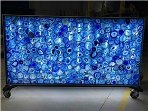 Translucent Backlit Blue Agatestone Slab Wall Decor