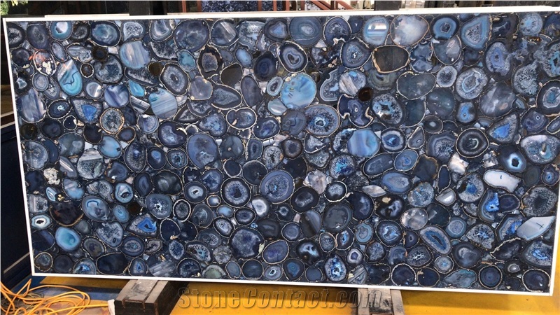 Translucent Backlit Blue Agatestone Slab Wall Decor
