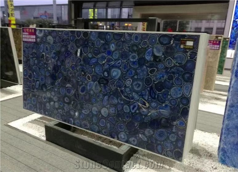 Translucent Backlit Blue Agatestone Slab Wall Decor