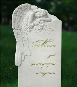 White Marble Handcarving Weeping Angel Cross Headstone / Tombstone