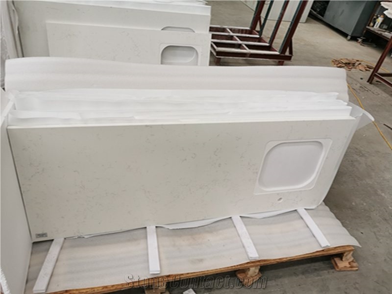 Dandelion White Quartz Kitchen Prefab Countertops