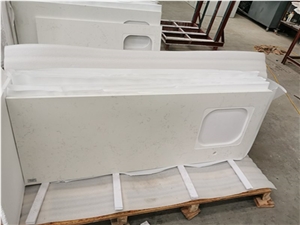 Dandelion White Quartz Kitchen Prefab Countertops