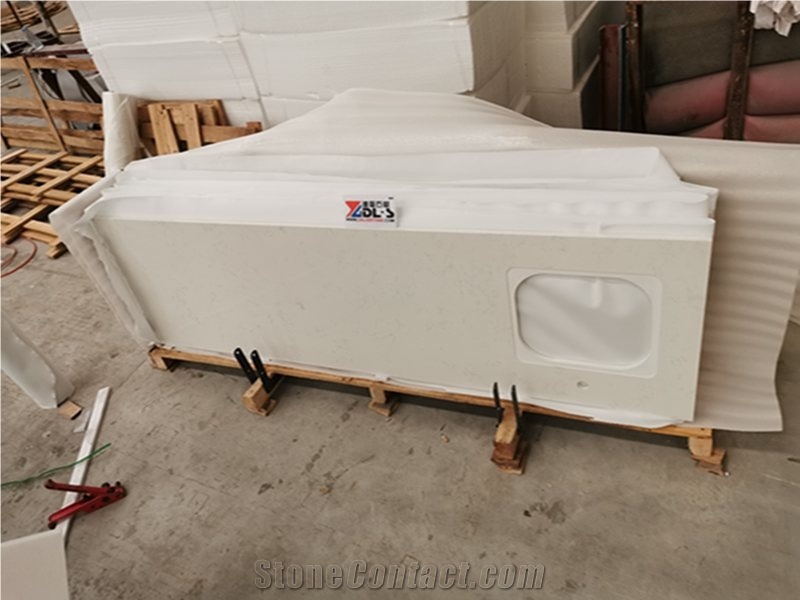 Dandelion White Quartz Kitchen Prefab Countertops