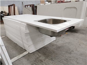Dandelion White Quartz Kitchen Prefab Countertops