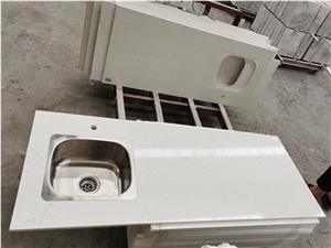 Dandelion White Quartz Kitchen Prefab Countertops