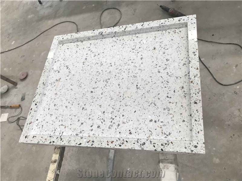 Artificial Terrazzo Grey/White Square Table Tops