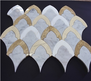 Calacatta Glod Marble Fish Scale Mosaic Floor Tile