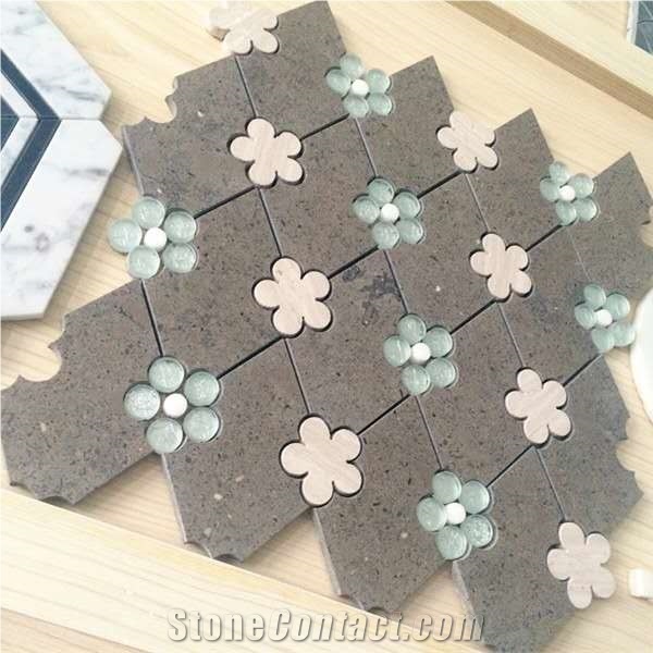 Good Sale Marble Flower Shaped Water Jet Mosaic