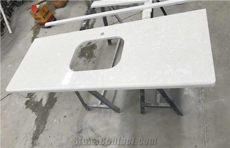 White Man-Made Quartz Stone Bathroom Vanity Tops