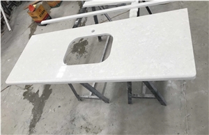 White Man-Made Quartz Stone Bathroom Vanity Tops