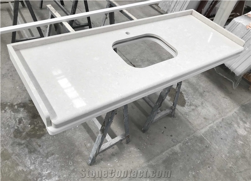 White Man-Made Quartz Stone Bathroom Vanity Tops