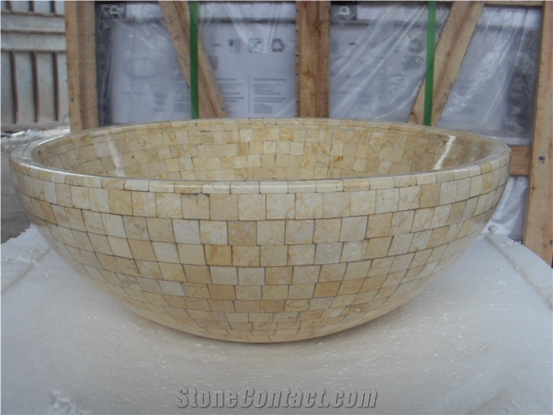 Sunny Beige Marble Mosaic Round Sink