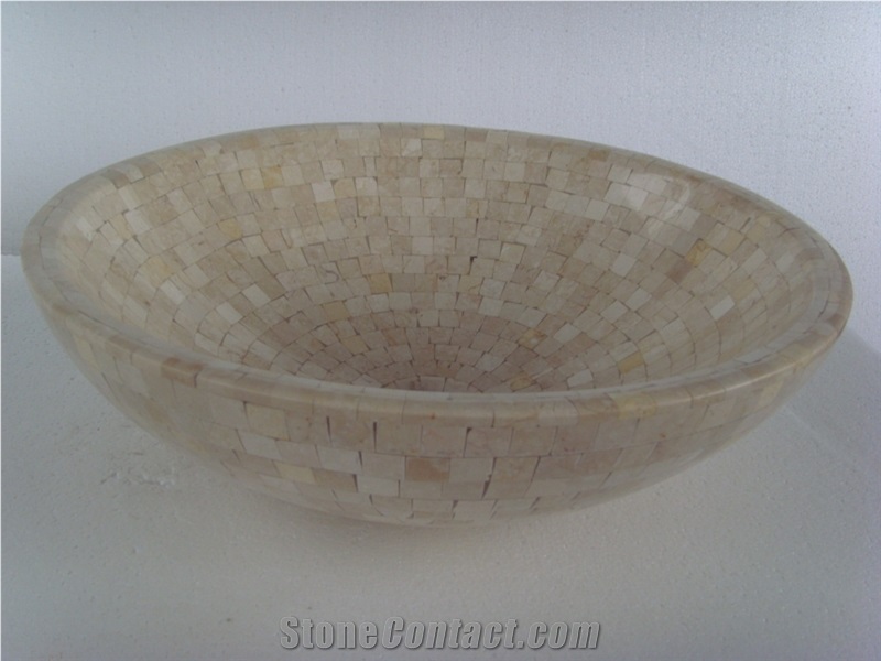 Sunny Beige Marble Mosaic Round Sink