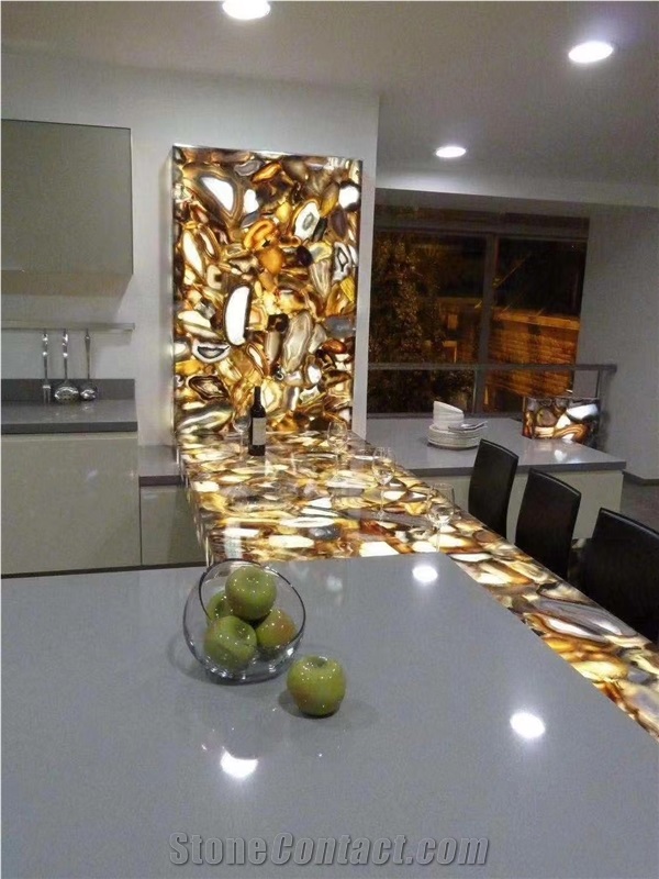 Blue Agate Backlit Semiprecious Stone Tiles
