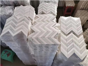 Basketweave Water-Jet White Marble Mosaics Design