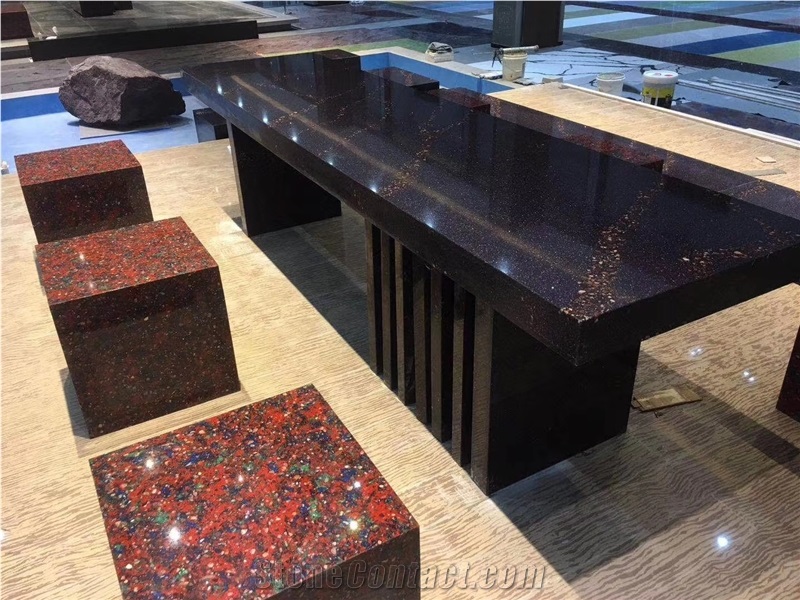 Blue Artificial Stone Polished Terrazzo Slabs For Countertop