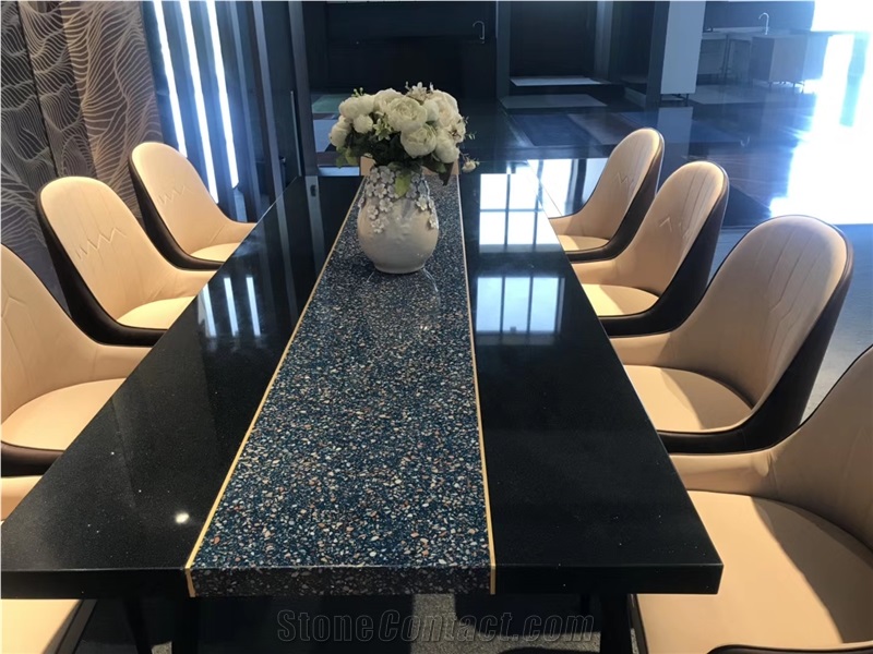Blue Artificial Stone Polished Terrazzo Slabs For Countertop