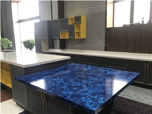 Blue Artificial Stone Polished Terrazzo Slabs For Countertop