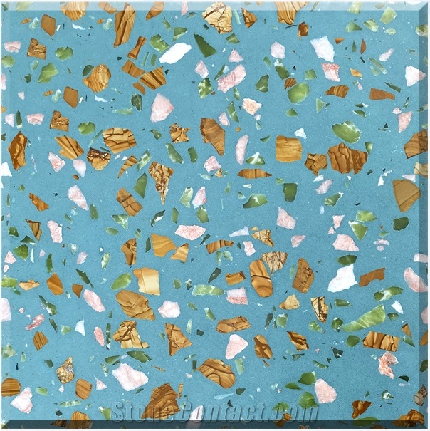 High Quality Blue Terrazzo Tiles Artificial Stone Polished