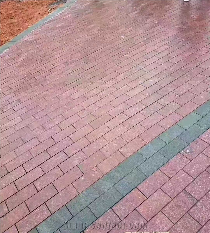 China Red Pophyry Flamed Flooring Tile Gardenstone