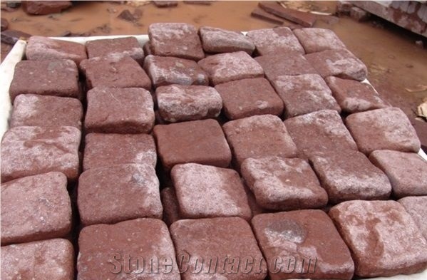 China Red Porphyry Bushhammered Pavers Floor Tile