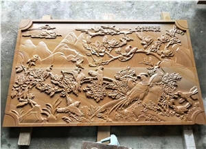 Chinese Yellow Sandstone Honed Relievos Engravings