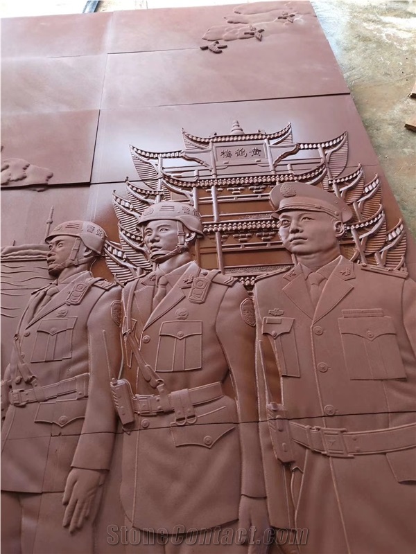 Chinese Yellow Sandstone Honed Relievos Engravings