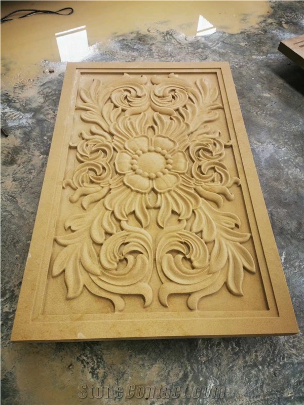 Chinese Yellow Sandstone Honed Relievos Engravings