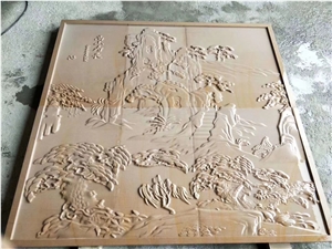 Chinese Yellow Sandstone Honed Relievos Engravings