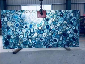 Nature Blue Agate Gemstone Backlit Semiprecious Stone Slabs