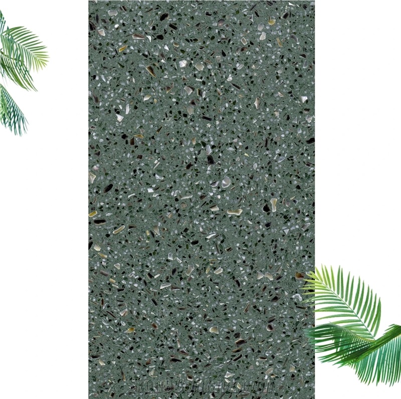 New Green Terrazzo Slabs Artificial Stone Polished Tiles