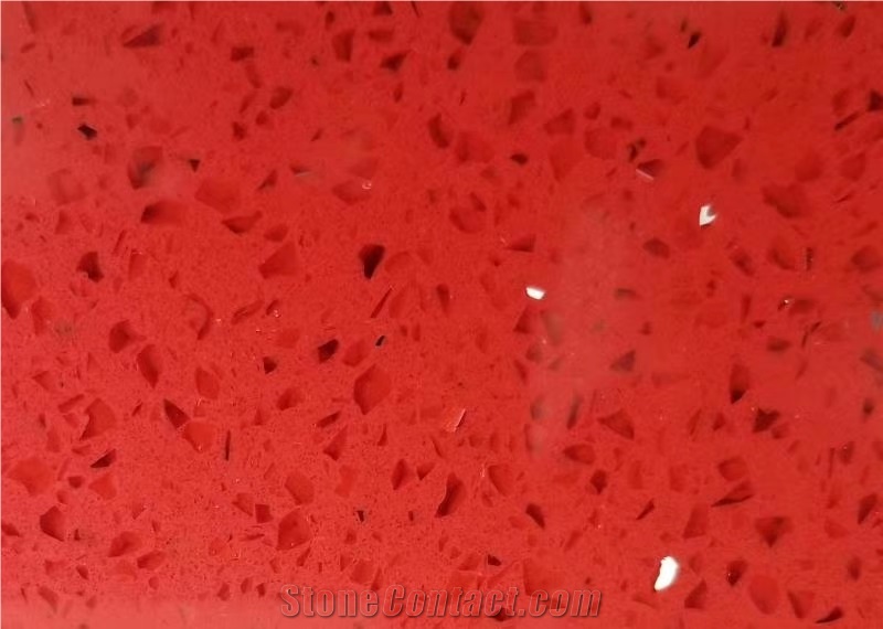 Red Artificial Stone Polished Quartz Slabs