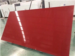 Red Artificial Stone Polished Quartz Slabs