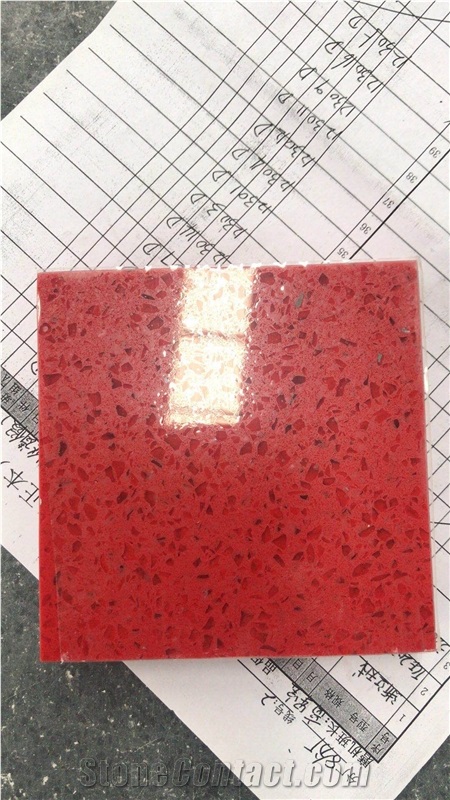 Red Artificial Stone Polished Quartz Slabs