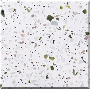 White Terrazzo Tiles Polished Artificial Stone