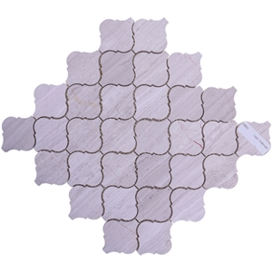 White Wooden Marble Slabs Grey Mosaic Tiles