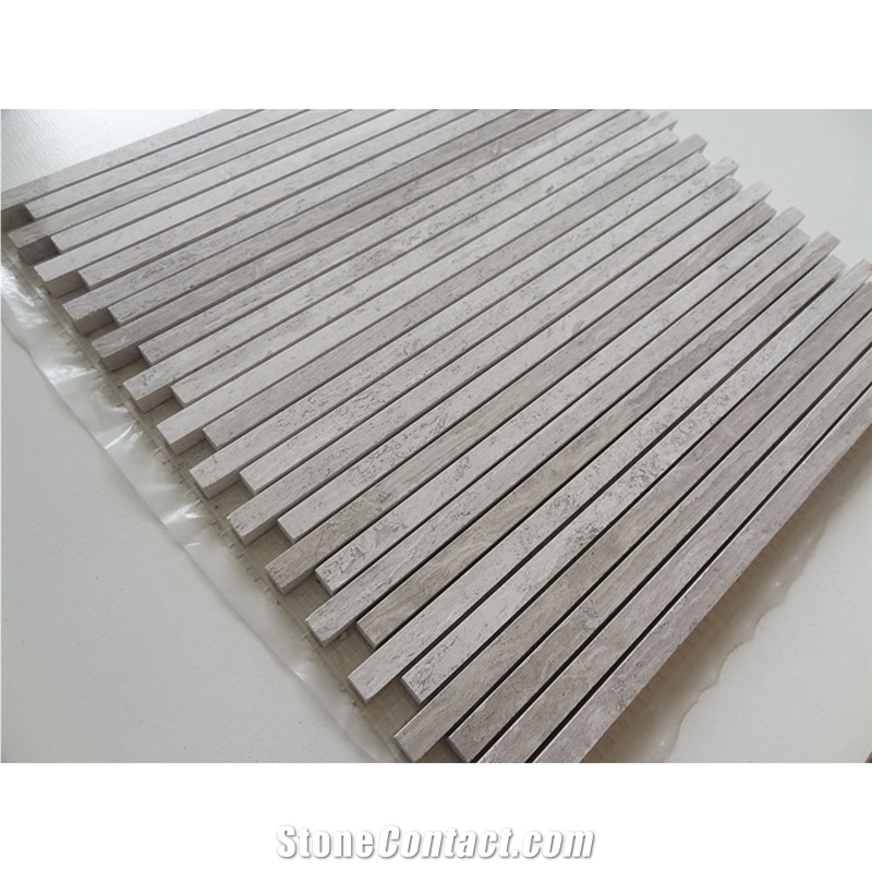 White Wooden Marble Slabs Grey Mosaic Tiles