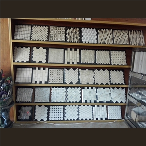 White Wooden Marble Slabs Grey Mosaic Tiles