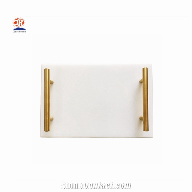 Rectangle Marble Tray with Gold Handle