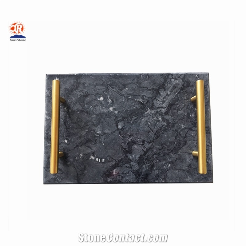 Rectangle Marble Tray with Gold Handle