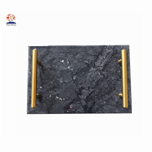 Rectangle Marble Tray with Gold Handle