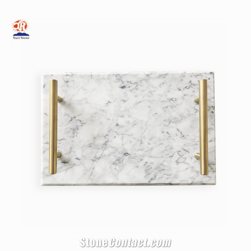 Rectangle Marble Tray with Gold Handle