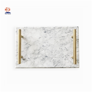 Rectangle Marble Tray with Gold Handle
