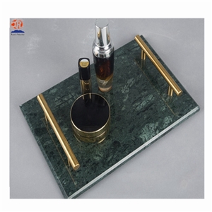 Rectangle Marble Tray with Gold Handle