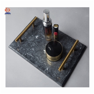 Rectangle Marble Tray with Gold Handle